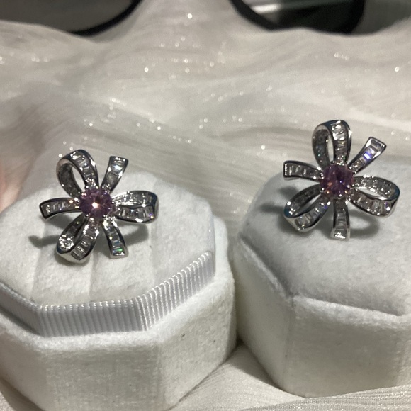 🌸Luxurious Pink Sapphire and Diamond Baguette Cherry Blossom Stud Earrin… - Picture 9 of 16